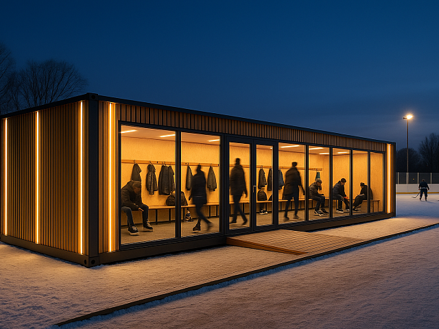 Модульная переодевалка для катков и ледовых арен из 40-футового контейнера - тёплый мобильный модуль 30 м²